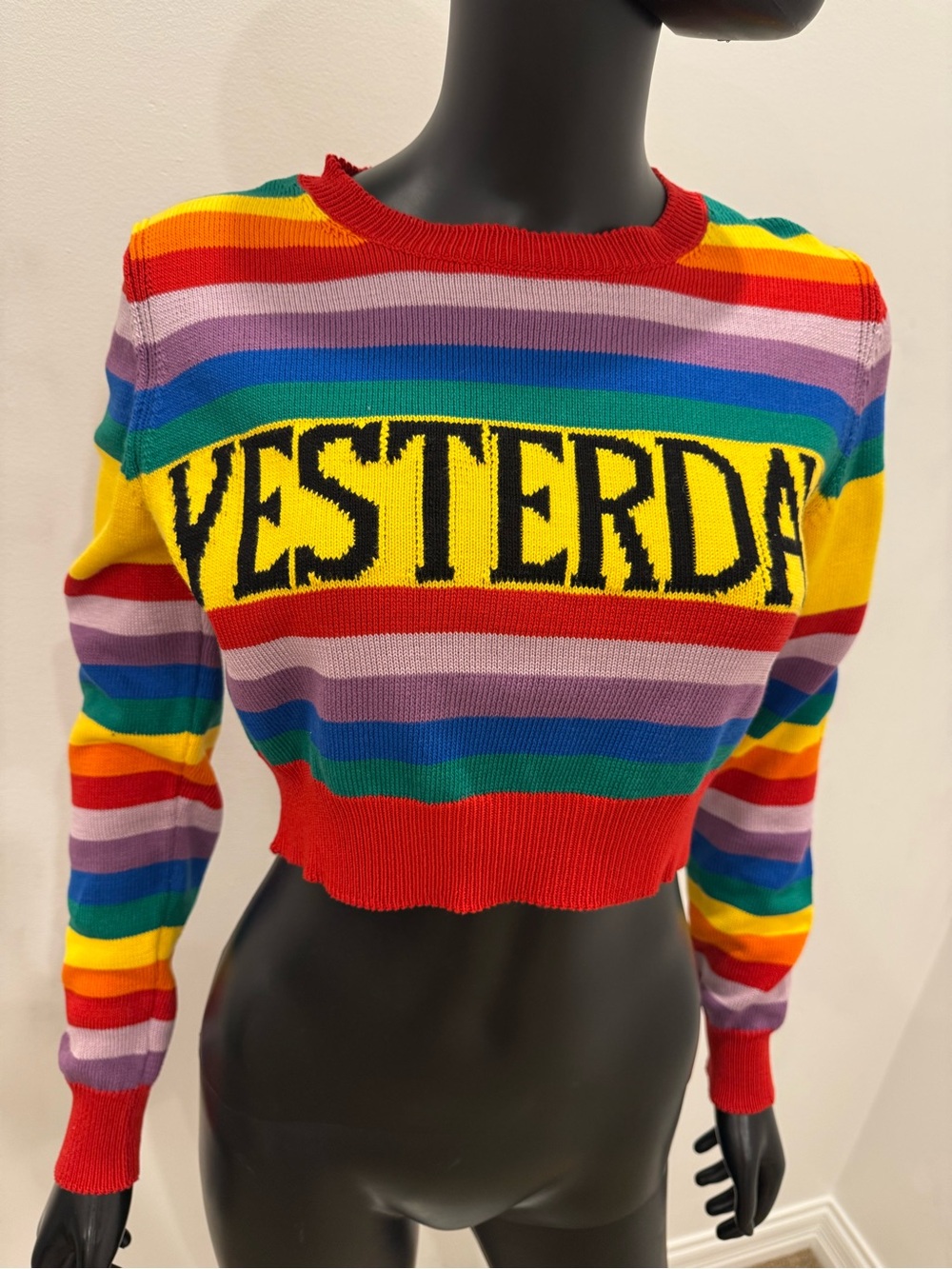 Alberta Ferretti Iconic Rainbow Yesterday Cropped Knit Sweater S NEW